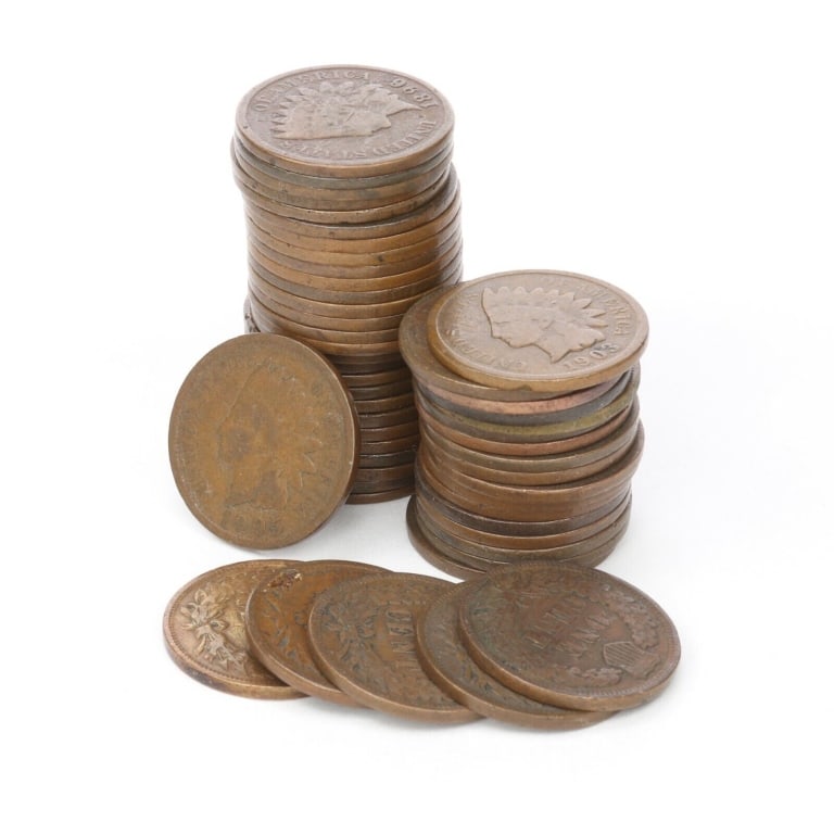 (55) Mixed Date and Grade Indian Head Cents: Items will be as shown in the image- A mixed date and grade lot. Please review the entire terms and conditions prior to placing any bids-