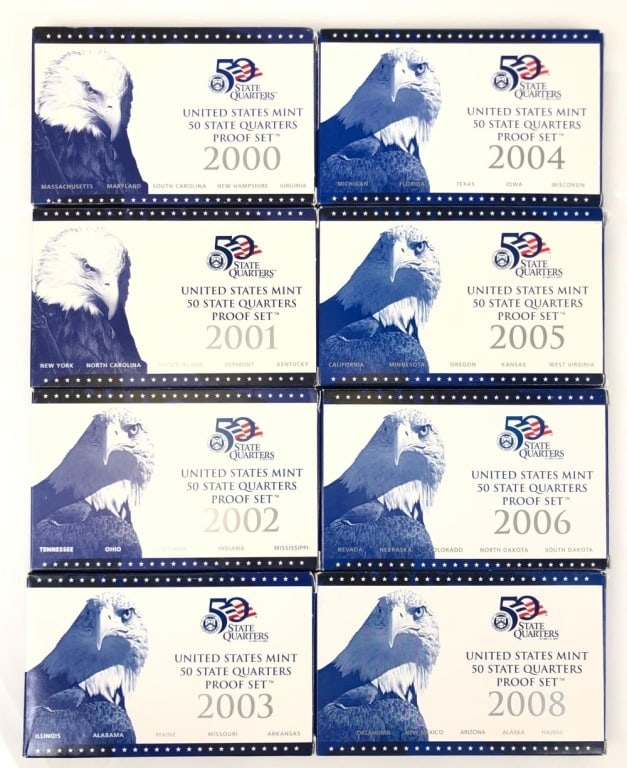 2000 thru 2008 US Mint Proof Sets: Items are as shown in the image and described in the title - Please note that we have more than one of these items and the exact item in the image may not be the item you recieve. Winning bidder
