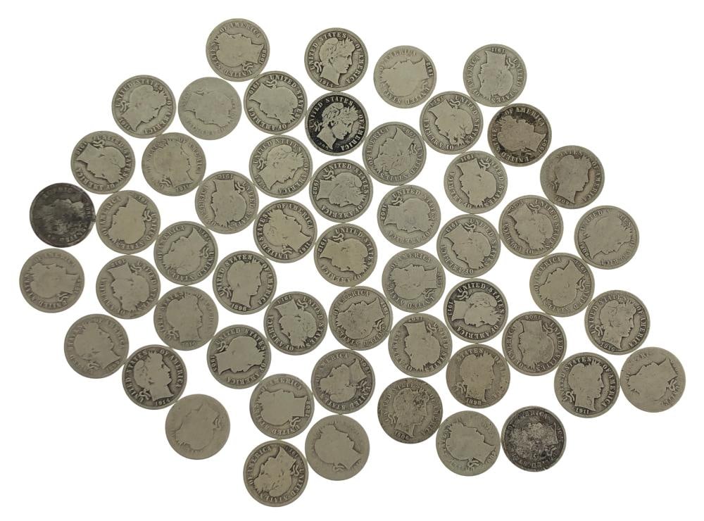 (55) Random Date and Grade Barber Dimes-Dated: Item is as shown in the image - Due to the fact that we have more than one of these items, winning bidder may not receive the exct item in the image- Winning bidder will receive exact date and grade