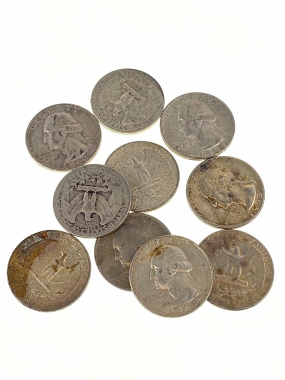 (10) 90% Silver Random Date Washington Quarters: Item is as shown in the image - Due to the fact that we have more than one of these items, winning bidder may not receive the exct item in the image- Winning bidder will receive exact date and grade