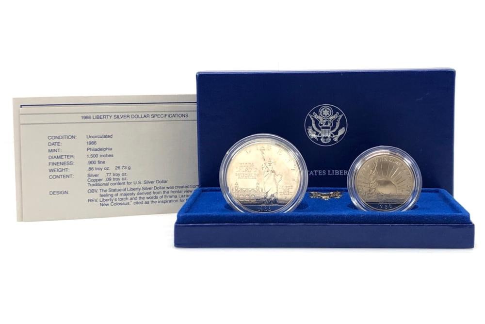 1986 Statue of Liberty 2 Coin Proof Set: Item is as shown in the image - Due to the fact that we have more than one of these items, winning bidder may not receive the exct item in the image- Winning bidder will receive exact date and grade
