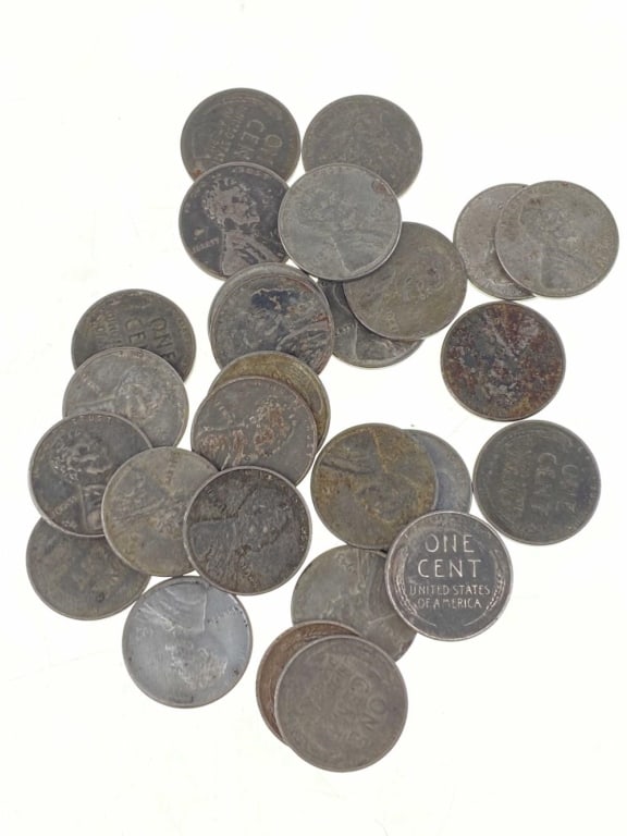 (25) WWII Steel Emergency Issue Wheat Cents: Item is as shown in the image - Due to the fact that we have more than one of these items, winning bidder may not receive the exct item in the image- Winning bidder will receive exact date and grade