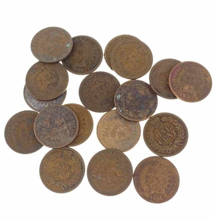 (18) Random Mixed Date Indian Head Cents: Item is as shown in the image - Due to the fact that we have more than one of these items, winning bidder may not receive the exct item in the image- Winning bidder will receive exact date and grade a