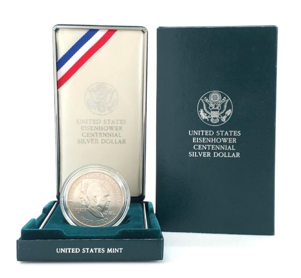 1990 IKE Dollar Proof Set in OMP: Item is as shown in the image - Due to the fact that we have more than one of these items, winning bidder may not receive the exct item in the image- Winning bidder will receive exact date and grade