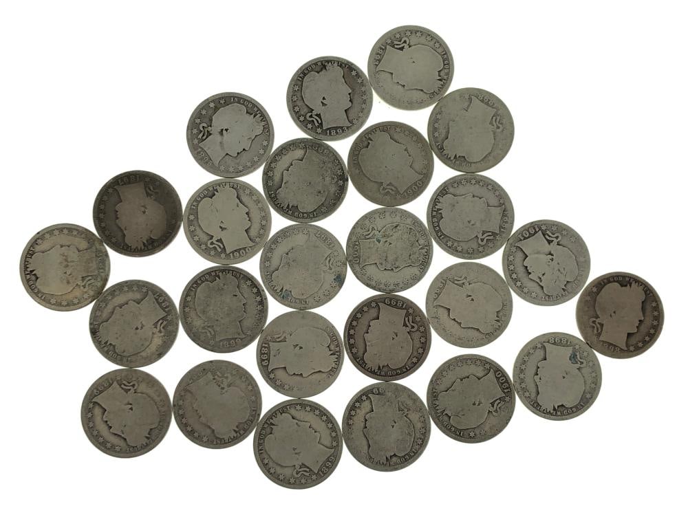 (25) Barber Quarters- Random Date/Grades: Item is as shown in the image - Due to the fact that we have more than one of these items, winning bidder may not receive the exct item in the image- Winning bidder will receive exact date and grade