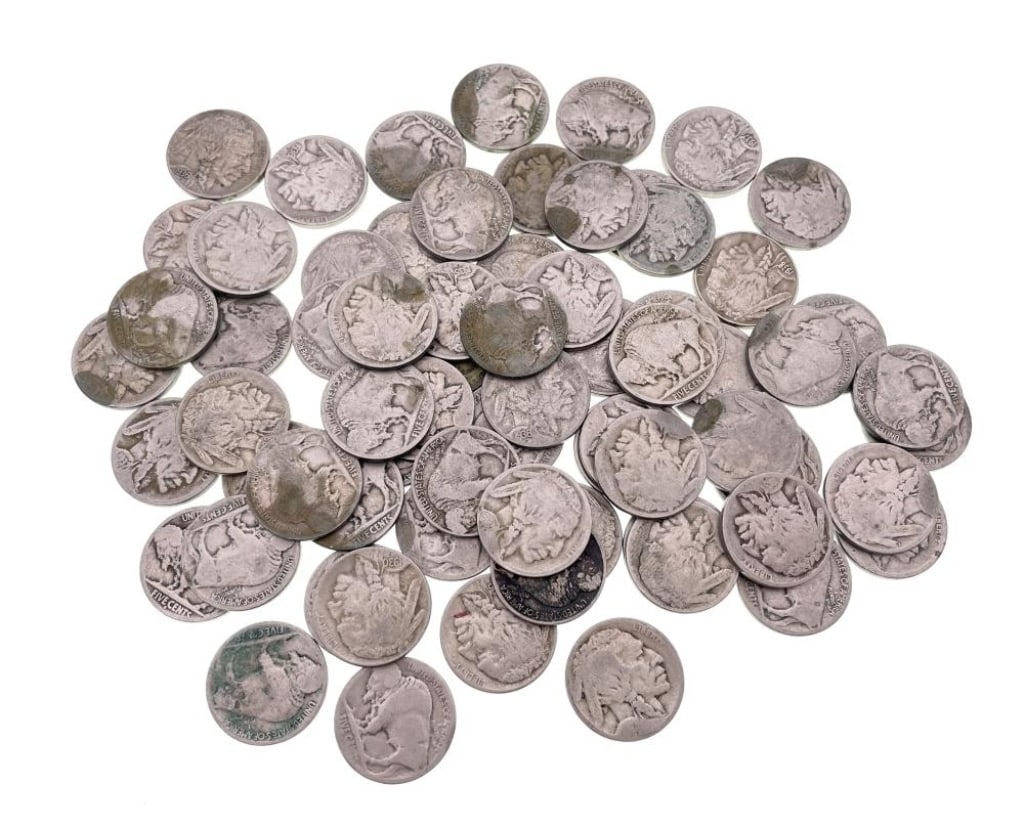 (70) Random Date/Grade Buffalo Nickels: Items are as shown in the image and described in the title - Please note that we have more than one of these items and the exact item in the image may not be the item you recieve. Winning bidder will