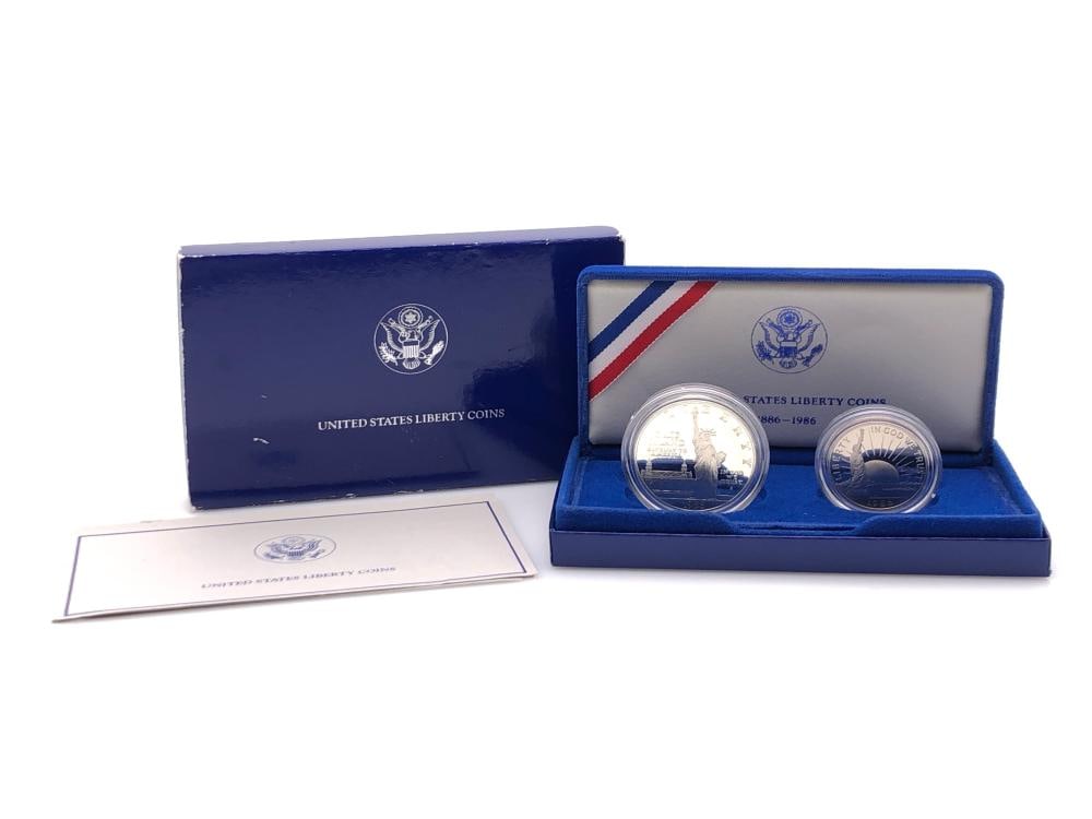 1986 - 2 Coin Statue of Liberty Proof Set: Items are as shown in the image and described in the title - Please note that we have more than one of these items and the exact item in the image may not be the item you recieve. Winning bidder will