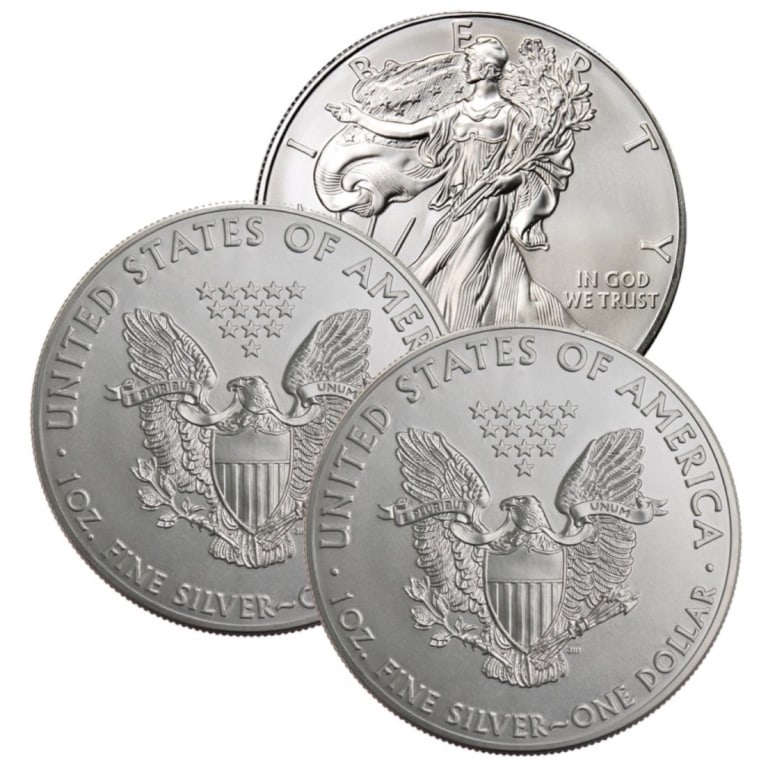Lot of (3) US Silver Eagles Random Dates: Lot of (3) US Silver Eagles Random Dates