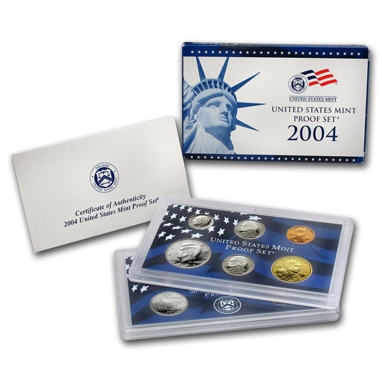 2004 US Mint Proof Set: US Proof Set in OMB. These are all from US Mint in Original holders. Some handling wear may be present in the envelopes and the holders, but coins are untouched and in original mint boxing and wrappin