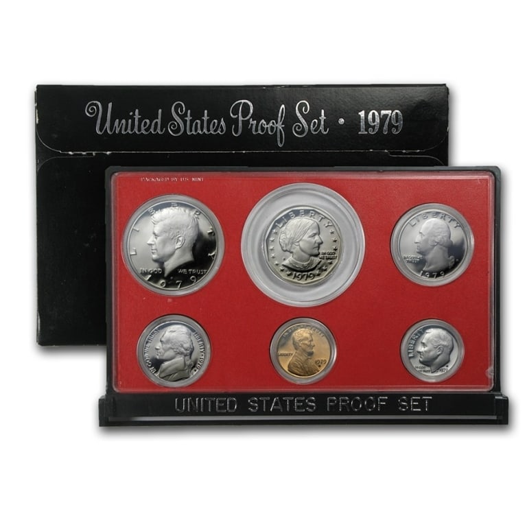 1979 US Mint Proof Set: US Proof Set in OMB. These are all from US Mint in Original holders. Some handling wear may be present in the envelopes and the holders, but coins are untouched and in original mint boxing and wrappin
