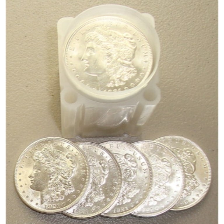 (20) BU Grade 1921 Morgan Silver Dollars: Item is as shown in the image - Bidder is responsible for all grade and value determination - Please review the entire terms and conditions prior to placing any bids. All terms apply to each