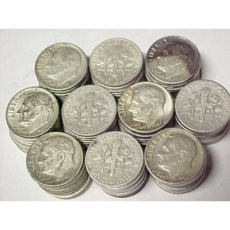 (100) 90% Silver Roosevelt Dimes Random Dates: Item is as shown in the image - Bidder is responsible for all grade and value determination - Please review the entire terms and conditions prior to placing any bids. All terms apply to each transacti