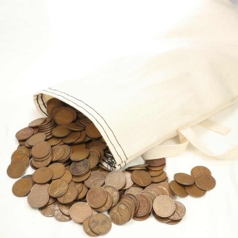 (350) Random Lincoln Wheat Cents in Canvas Bag: Item is as shown in the image - Bidder is responsible for all grade and value determination - Please review the entire terms and conditions prior to placing any bids. All terms apply to each