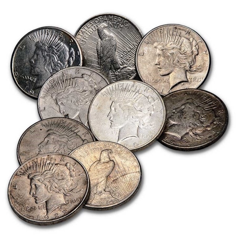 (10) Random Date US Peace Silver Dollars: Items will be as described in title and shown in image. Please review all terms prior to placing a bid. All bids are acceptance of all terms.