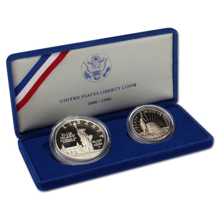 1986 -2 Coin Statue of Liberty Proof Set: Items will be as described in title and shown in image. Please review all terms prior to placing a bid. All bids are acceptance of all terms.