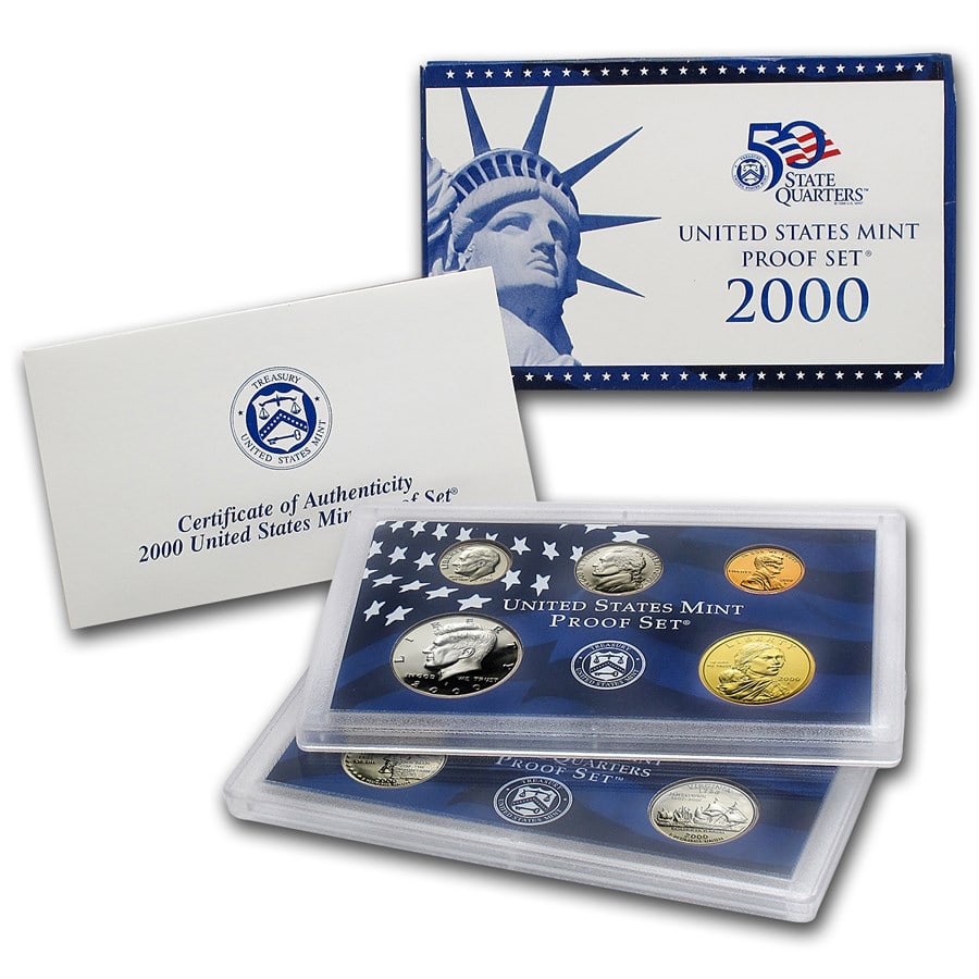 2000 US Mint Proof Set in OMB: US Proof Set in OMB. These are all from US Mint in Original holders. Some handling wear may be present in the envelopes and the holders, but coins are untouched and in original mint boxing and