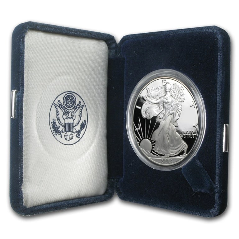 2002 US Silver Eagle Proof in OMP: Item is as shown in the image - with original mint packaging. Please review all terms and conditions prior to placing any bids - All invoices due at the end of the sale - All sales final - All