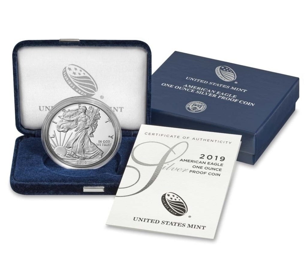 2019 US Silver Eagle Proof in OMP: Item is as shown in the image - Due to the fact that we have more than one of these items - Winning bidder may not receive the exact item(s) in the image - Item recieved will have all