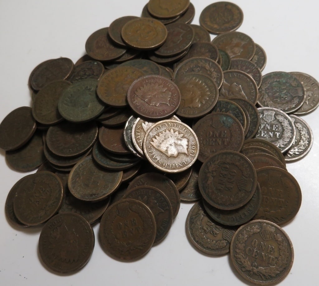 (100) Random Date/Grade Indian Head Cents: Items are as shown in image and described in title- Random date and large bulk lots may be stock images, since we have more than one of the items in the lot.
