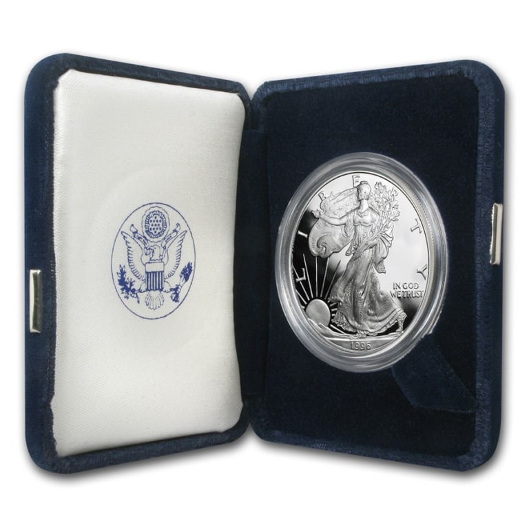 1996 Key Date US Silver Eagle Proof in OMP: Item is as shown in the image - with original mint packaging. Please review all terms and conditions prior to placing any bids - All invoices due at the end of the sale - All sales final - All bids ar