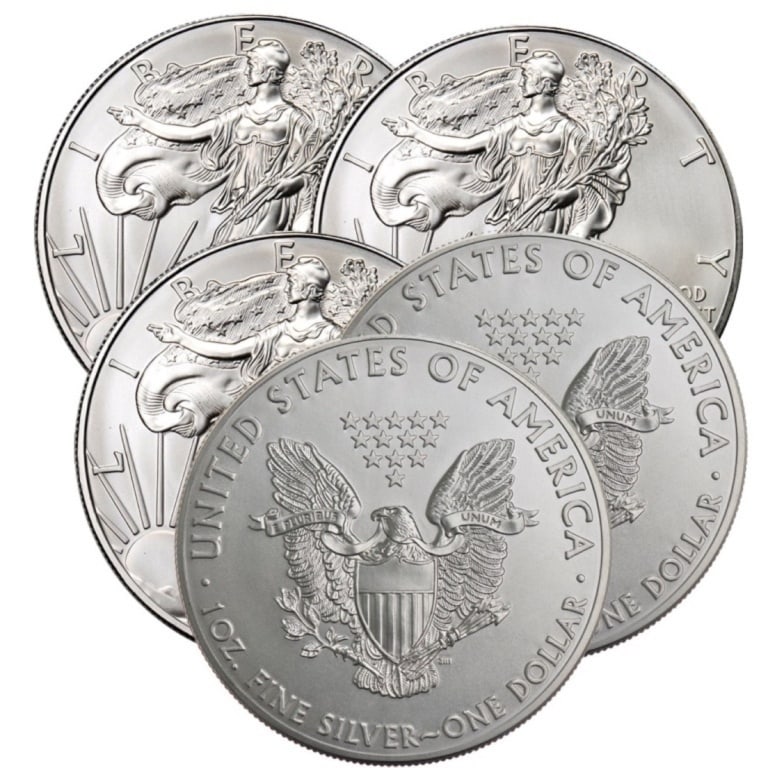 (5) US Silver Eagles Random Dates: US Silver Eagles Random Dates from our choice of stock on hand.