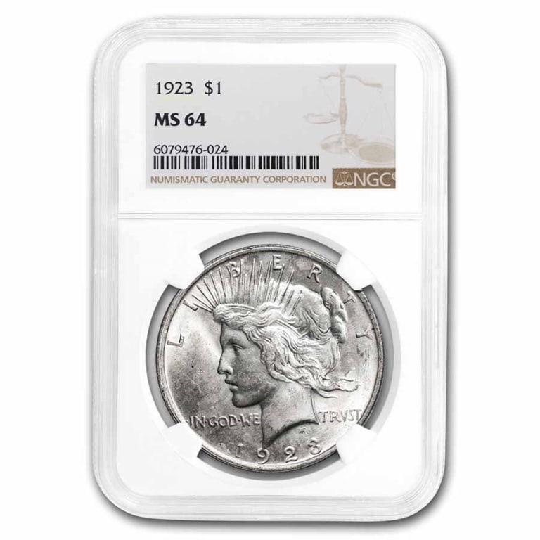 1923 MS 64 NGC OR PCGS Peace SIlver Dollar: Item is as shown in the image - with original mint packaging. Please review all terms and conditions prior to placing any bids - All invoices due at the end of the sale - All sales