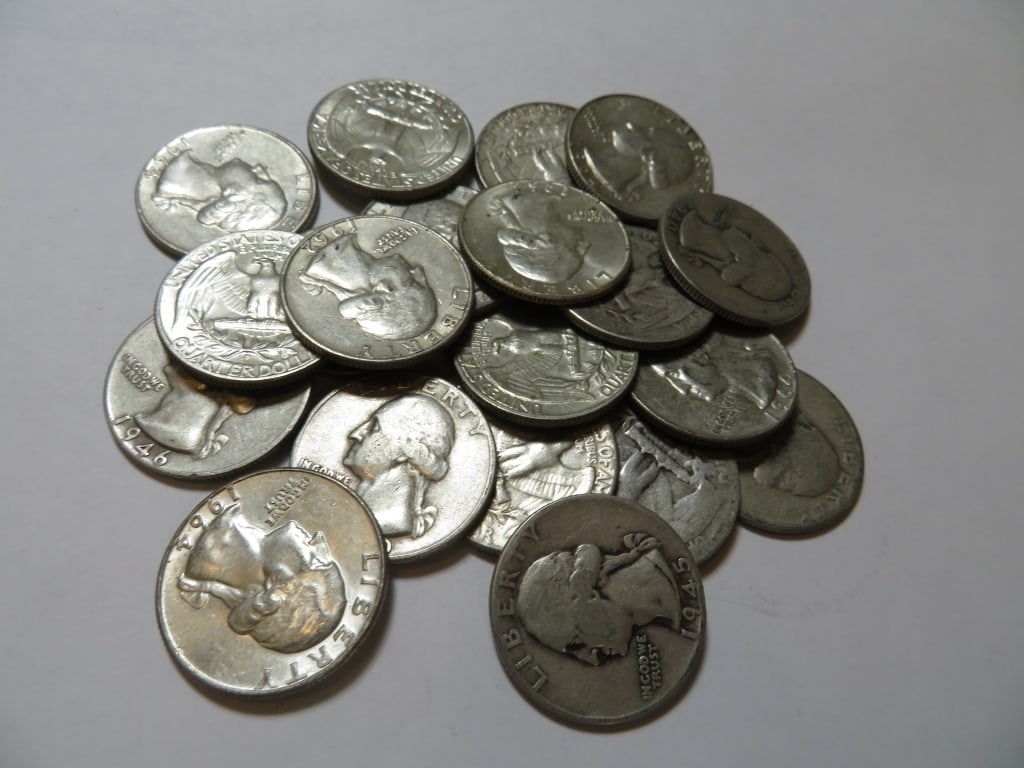 Lot of (20) Random Date 90% Silver Washington 25c: Item is as shown in the image - Bidder is responsible for all grade and value determination - Please review the entire terms and conditions prior to placing any bids. All terms apply to each transacti