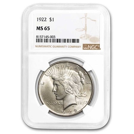 1922 MS 65 NGC or PCGS Peace Silver Dollar: Item is as shown in the image - with original mint packaging. Please review all terms and conditions prior to placing any bids - All invoices due at the end of the sale - All sales final-Allbidsareana