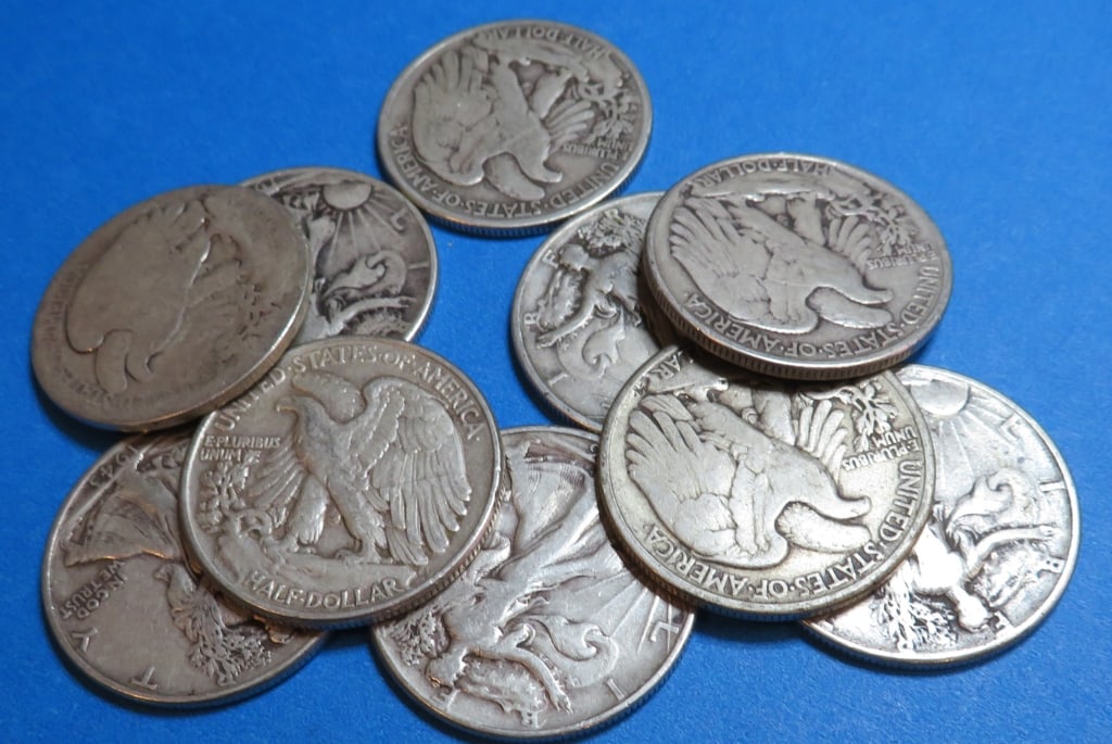 (10) Random Date Walking Liberty Half Dollars: Items are as shown in image and described in title- Random date and large bulk lots may be stock images, since we have more than one of the items in the lot.