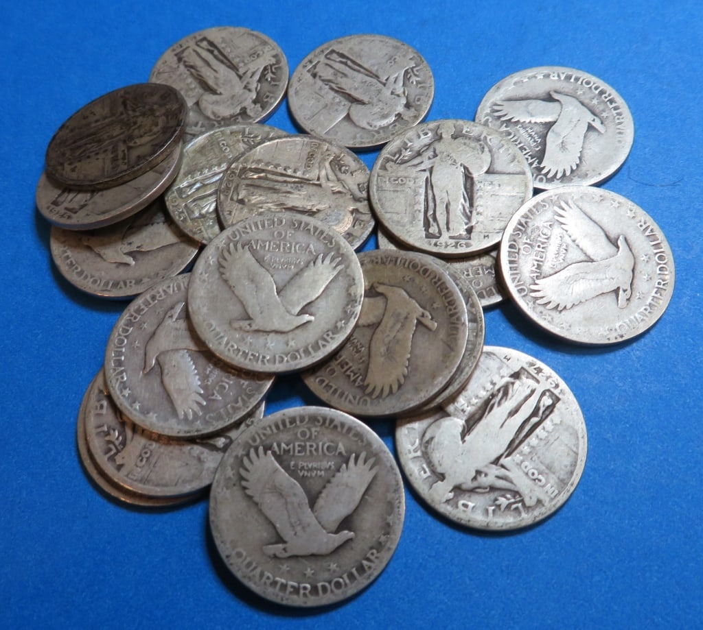 (20) Random Date Standing Liberty Quarters: Items are as shown in image and described in title- Random date and large bulk lots may be stock images, since we have more than one of the items in the lot.