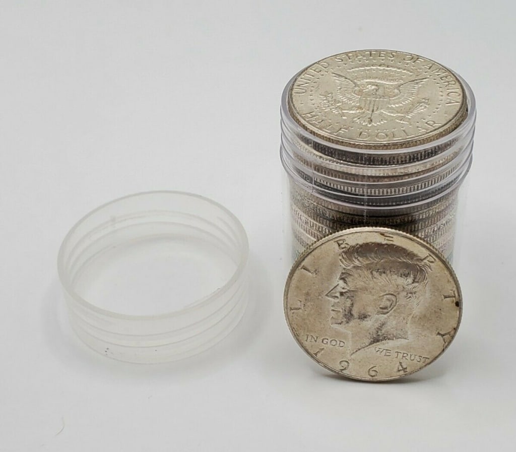 (20) 1964 Kennedy Half Dollars in Roll: Items are as shown in image and described in title- Random date and large bulk lots may be stock images, since we have more than one of the items in the lot.