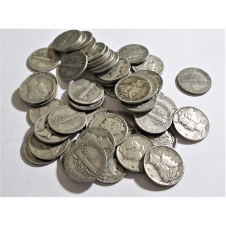 (50) Mercury Dimes- Random Dates: Items are as shown in image and described in title- Random date and large bulk lots may be stock images, since we have more than one of the items in the lot.