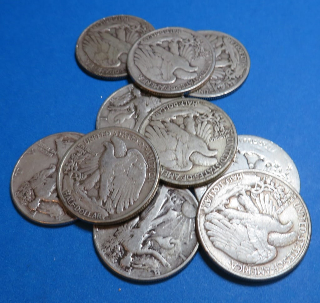 (10) Random Date Walking Liberty Half Dollars: Items are as shown in image and described in title- Random date and large bulk lots may be stock images, since we have more than one of the items in the lot.