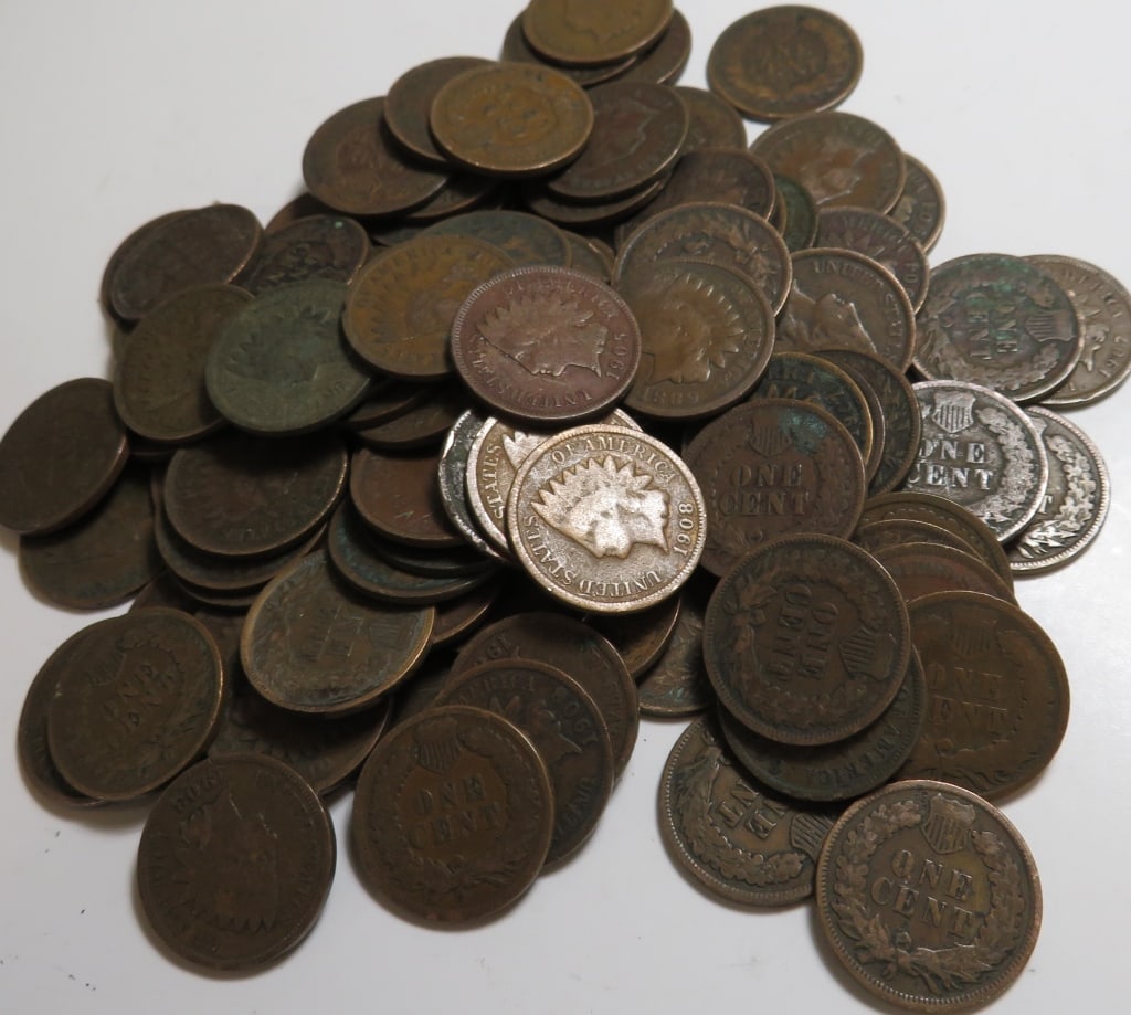 (100) Random Date/Grade Indian Head Cents: Items are as shown in image and described in title- Random date and large bulk lots may be stock images, since we have more than one of the items in the lot.