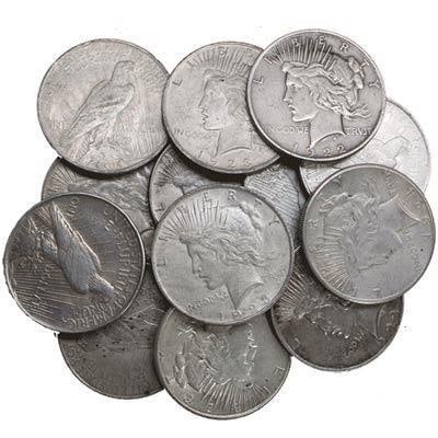 (20) Random Date/Grade peace Silver Dollars: Items are as shown in image and described in title- Random date and large bulk lots may be stock images, since we have more than one of the items in the lot.