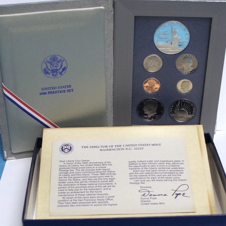 1986 Prestige Proof Set: Items are as shown in image and described in title- Random date and large bulk lots may be stock images, since we have more than one of the items in the lot.