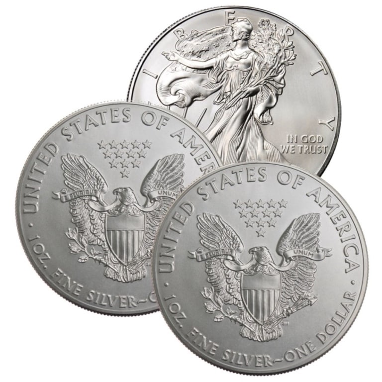 (3) Random Date US Silver Eagle Bullion Coins: Silver Eagle lot of (3) Random Dates - Uncirculated Coins -