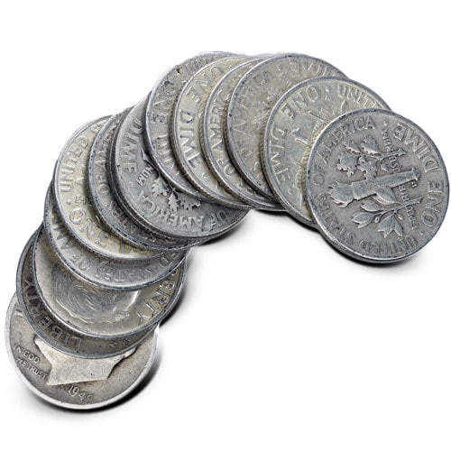 (15) Random Date and Grade Roosevelt Dimes-90%: A group of 15 raqndom date -90% Silver Roosevelt Dimes