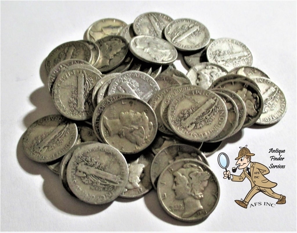 (50) Random Date Mercury Dimes: Items will be as described in title and shown in image. Please review all terms prior to placing a bid. All bids are acceptance of all terms.