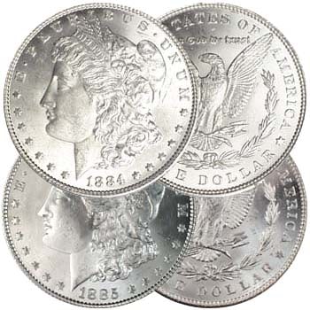 1884 and 1885 BU Grade Morgan Dollars: Type will be our choice and from on hand at time of sale. Item is the EXACT ITEM in the image. Bidder is responsible for all value and determination of value. The images are high resolution
