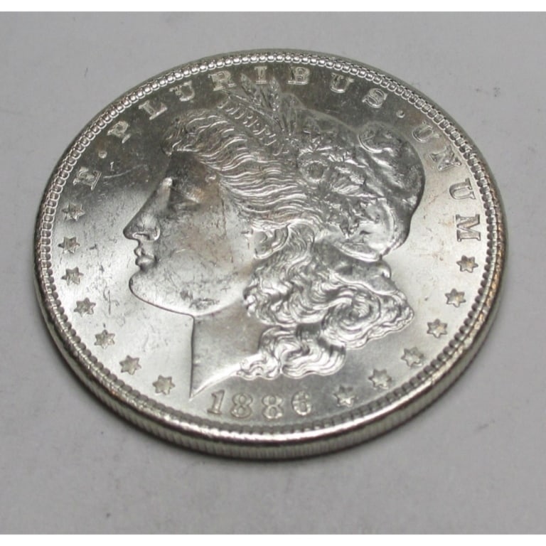 1886 P BU Grade Morgan Silver Dollar: Type will be our choice and from on hand at time of sale. Item is the EXACT ITEM in the image. Bidder is responsible for all value and determination of value. The images are high resolution and