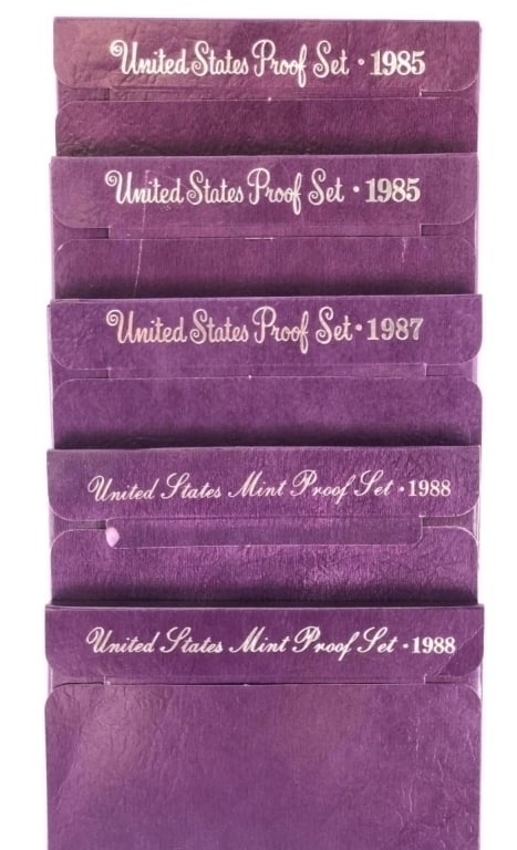 1985-85-87-88-88 US Mint Proof Sets: Items are as shown in the image and described in the title - Please note tht we have more than one of these items and the exact item in the image may not be the item you recieve.