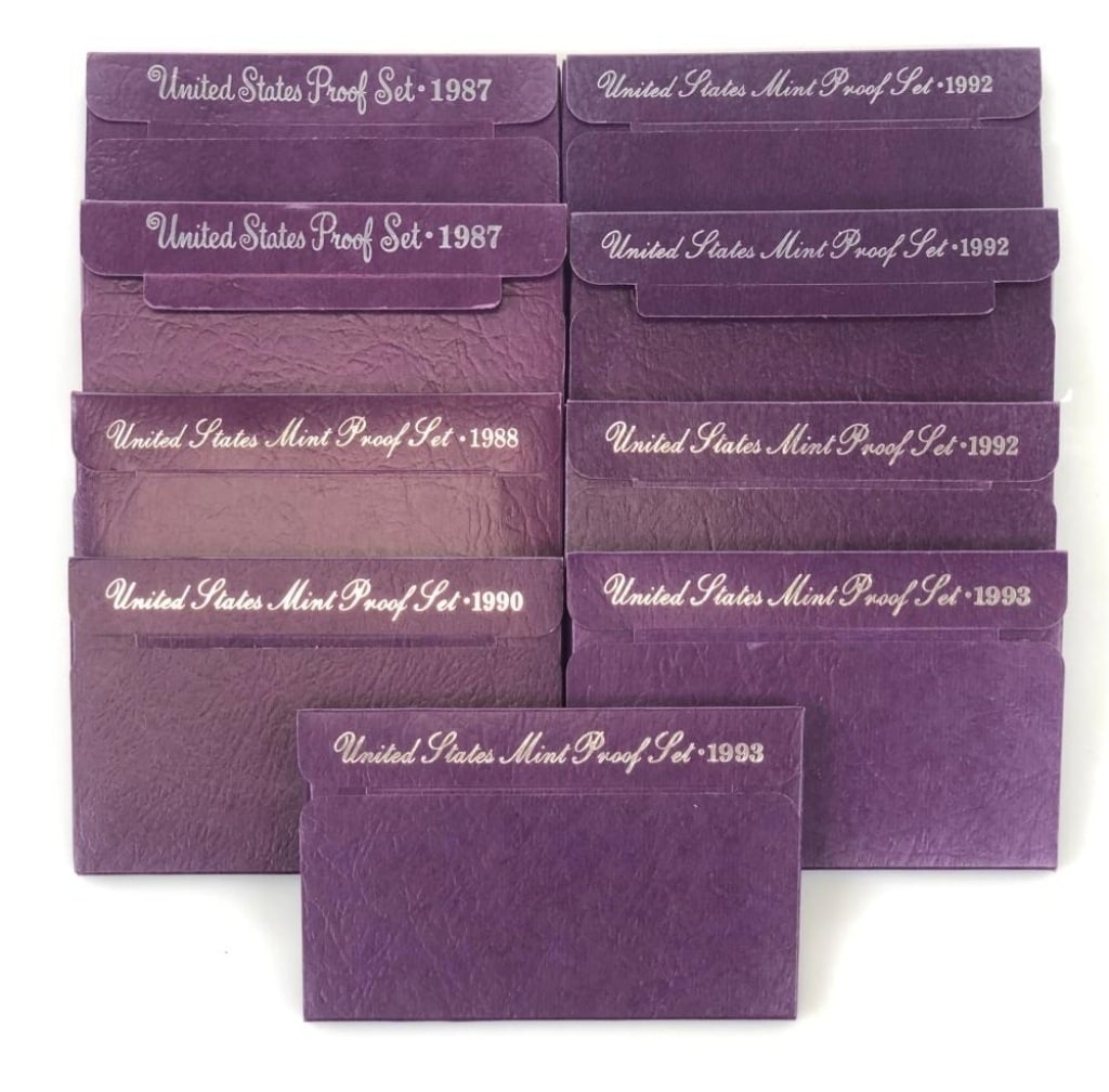 1987-87-88-90-92-92-92-93-93 US Mint Proof Sets: Items are as shown in the image and described in the title - Please note that we have more than one of these items and the exact item in the image may not be the item you recieve. Winning bidder will 