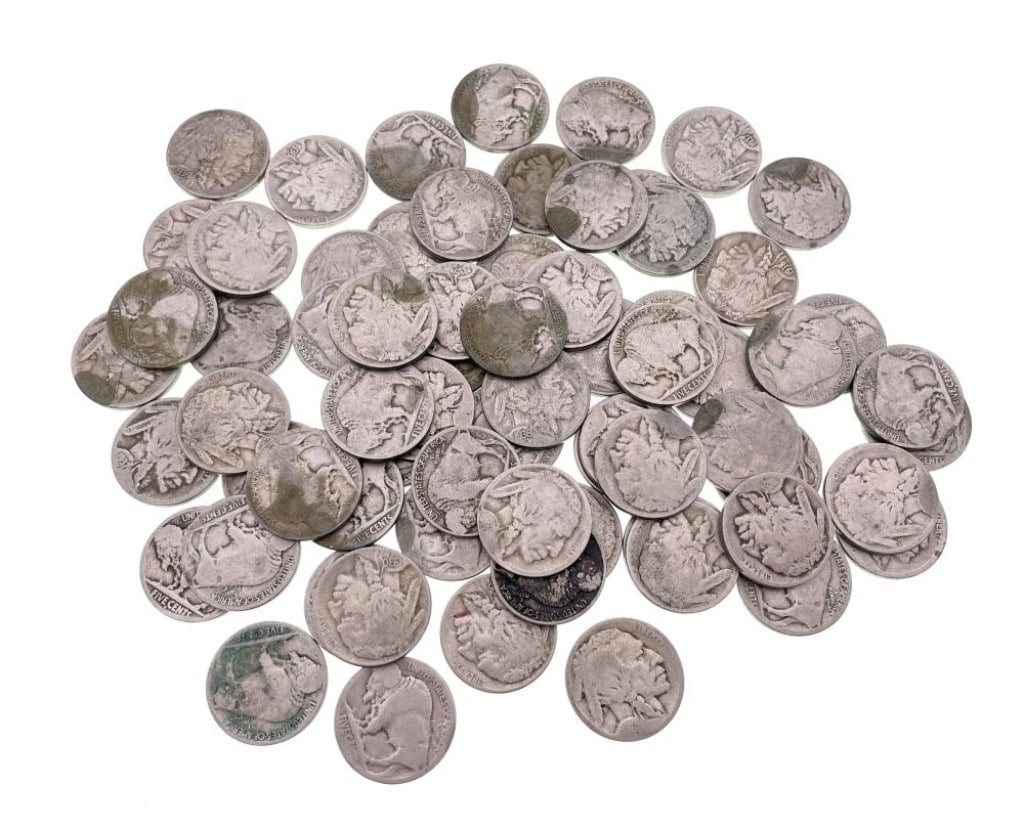 (70) Random Date/Grade Buffalo Nickels: Items are as shown in the image and described in the title - Please note that we have more than one of these items and the exact item in the image may not be the item you recieve. Winning bidder