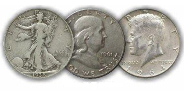 90% Silver Half Dollar trio Ken-Wal-Frnk: Items will be random date and grade- Items are as shown in the image and will be as described- Please review all terms and conditions prior to placing any bids-