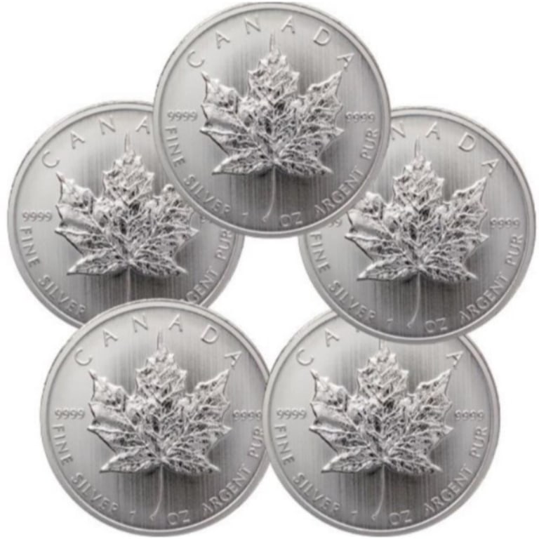 (5) Random Date Canadian Silver Maple Leaf's: Items are as shown in the image and will be as described- Please review all terms and conditions prior to placing any bids-