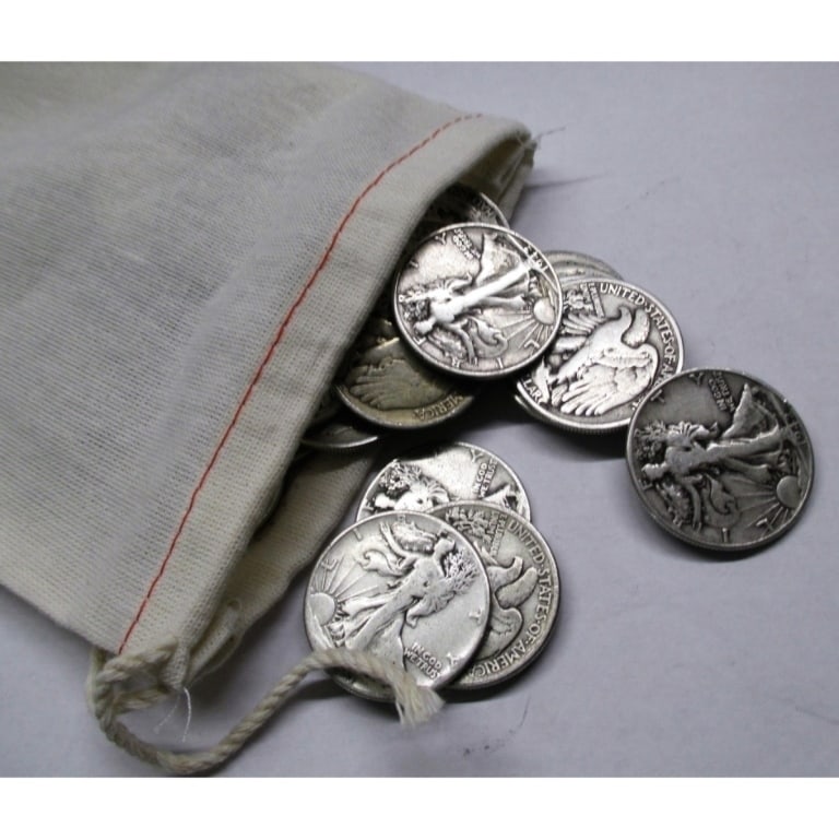 (50) Random Date/Grade Walking liberty Halves: Items are as shown in the image and will be as described- Please review all terms and conditions prior to placing any bids-