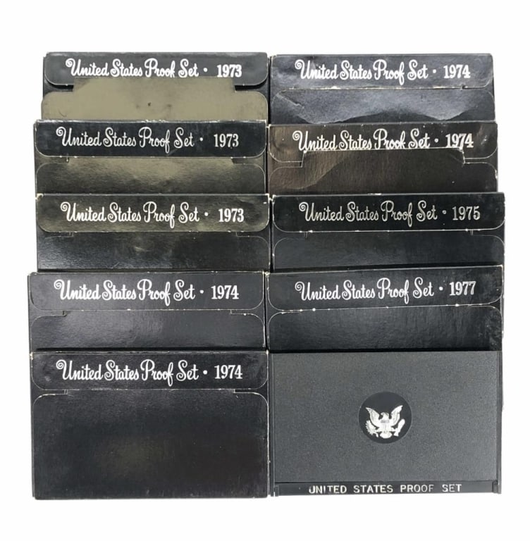 1973-73-73-74-74-74-74-75-77-78 Proof Sets: Items are as shown in the image and described in the title - Please note that we have more than one of these items and the exact item in the image may not be the item you recieve. Winning bidder