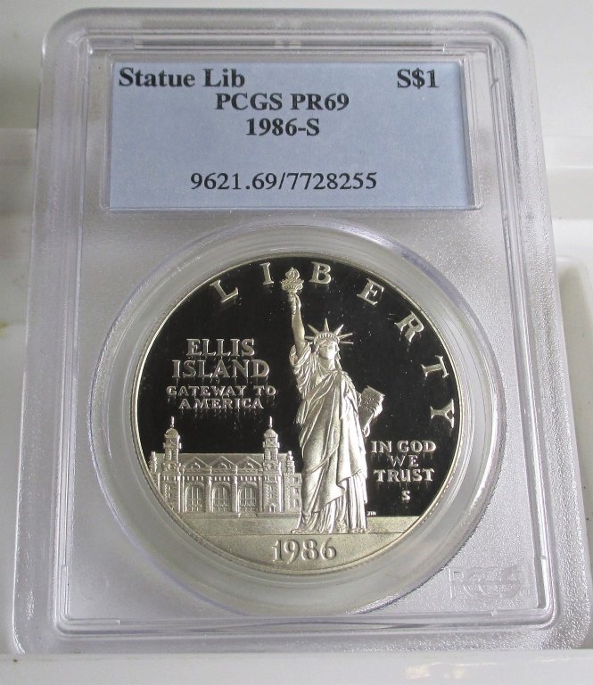 1986 S Statue of Liberty Prf69 PCGS Silver Eage: Item is the exact item in the image. Bidder is responsible for all value and grade determination. Please note due to the nature of the precious metals market we cannot accept returns or refunds. As wi