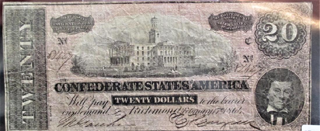 1864 $20 Confederate States Currency - (1 of 2)